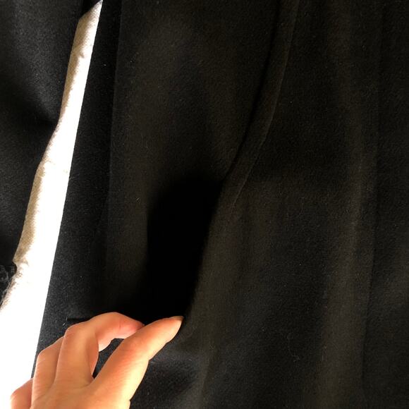 VTG 80s Alorna Forstmann Black Wool Peacoat Medium Cheetah Print Trim Mob Wife - Picture 6 of 12